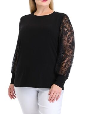 The Limited Black Lace Sleeve Knit Long Sleeve Top Size XL